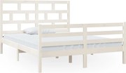 vidaXL Cadru de pat King Size, alb, 150x200 cm, lemn masiv