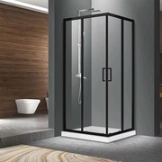 Cabina de dus patrata Fluminia Hector Black cu usi culisante 90x90 negru 200 cm