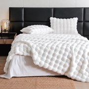 Lenjerie de pat din blană artificială de iepure, 6 piese, alb, SPF41