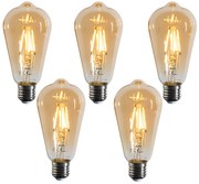 Set de 5 becuri LED cu filament E27, reglabile, ST64, aurii, 4,5 W, 450 lm, 2200 K