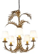 Candelabru auriu cu abajur plisat din material textil crem cu 5 lumini - Botanica