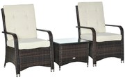 Outsunny Set Mobilier pentru Terasă din Rattan Sintetic cu Masă și Două Scaune, Design Elegant, Maro și Crem | Aosom Romania