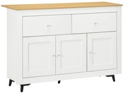HOMCOM Bufet din lemn cu 2 sertare și 2 dulapuri, 117x35x80 cm, alb și culoare lemn | Aosom Romania