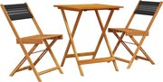vidaXL Set mobilier bistro, 3 piese, negru, polipropilenă lemn masiv