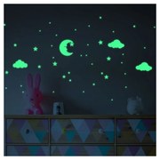 Autocolant fosforescent pentru perete Ambiance Moon and Clouds