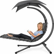 Șezlong suspendat din oțel, cu pernă încorporată, baldachin detașabil, Gri