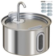 PawHut Fântână din Inox 2,5L pentru Pisici cu LED și 2 Moduri de Flux, Argintiu | Aosom Romania