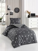 Set lenjerie pat UCGEN, bumbac/poliester, gri/alb, 140x200 cm, cu cear