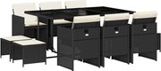 vidaXL Set mobilier de exterior cu perne, 11 piese, negru, poliratan