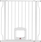 PawHut Poartă pentru Câini și Pisici Extensibilă cu Ușă Integrată, Poartă din Oțel și ABS, 75-85x2x76 cm, Alb | Aosom Romania