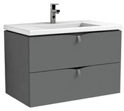 Set dulap baza suspendat gri cu 2 sertare Oristo Siena si lavoar din compozit Amelia 80 cm