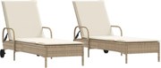 vidaXL Șezlonguri de plajă cu perne, 2 buc., bej, poliratan