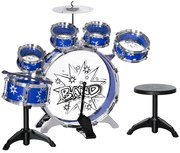 AIYAPLAY Set de Tobe cu Pedală, Tobe Medii și Mici, Ciocan și Scaun pentru Copii de 3-6 Ani, 65x22x57 cm, Albastru | Aosom Romania
