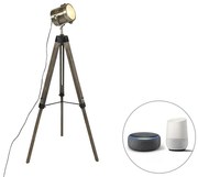 Lampă de podea inteligentă cu trepied din lemn cu spot de studio incl. Wifi B35 - Braha