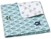 Paturica dubla din bumbac si flanel 100x75 cm Kidizi Animals Mint, 100% bumbac