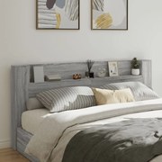 vidaXL Tăblie de pat cu dulap și LED, gri sonoma, 220x16,5x103,5 cm