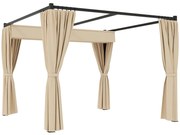 Outsunny Pergola 3 x 3(m) cu acoperis copertina retractabila si perdele, Foisor de exterior cu cadru metalic pentru gradina, Adapost de soare