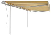 vidaXL Copertină retractabilă manual, cu stâlpi galben/alb, 4x3,5 m