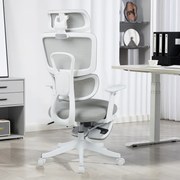 Scaun Ergonomic Premium cu Suport pentru Picioare, Reclinare 145°, Tetieră Reglabilă, Cotiere 3D, Suport Lombar Elastic și Șezut cu adâncime reglabilă, Gri
