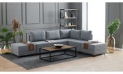 Canapea Tip Coltar cu Tabureti Fly Corner Sofa Bed Right- Grey