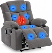 Fotoliu Masaj, Încălzire, Rabatabil, Șezut cu Arcuri Metalice, Suport pentru picioare extensibil, Telecomandă, Suport pahare, Buzunare laterale, Textil, Gri