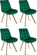 Set 4 Scaune Bucatarie/Dining Sunny Catifea Verde, Picioare Metalice Finisaj Lemn