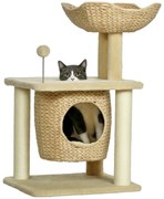 PawHut Arbore de pisici cu zgârdaioare din sisal natural, 1 cuib, coș, măciucă, plus jacinthe d'eau 45 x 40 x 74 cm bej | Aosom Romania