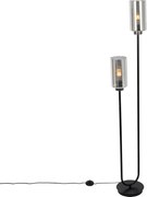 Lampă de podea Art Deco neagră cu sticlă fumurie cu 2 lumini - Laura