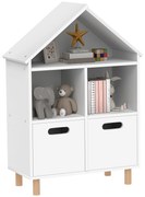 AIYAPLAY Bibliotecă pentru copii mobilier de depozitare pentru copii 3 nivele cu două sertare formă de casă 63,7 x 29,7 x 89 cm alb | Aosom Romania
