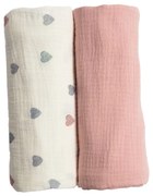 Set 2 paturi pentru bebelusi de vara din muselina dubla 100x100 cm Kidizi Color Hearts, bumbac 100%