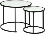 HOMCOM Lot de 2 Mese de Cafea Rotunde telescopice empilabile Blat din lemn aspect marmură și Picior metalic negru | Aosom Romania