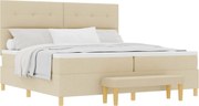 vidaXL Pat cu arcuri cu saltea cu headboard Crem 200 x 200 cm țesătură