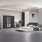 Set Mobila De Dormitor RO70, pat 180x200cm,  dulap 220x210cm, noptiere, comoda cu oglinda