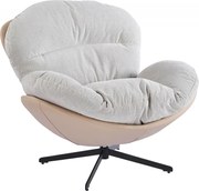 Fotoliu Lounge Rotativ 360° cu Pernă Extra Confort, Tapiterie Linen + PU, Bază Metalică Neagră, Design Modern, Alb