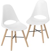 HOMCOM Set 2 Scaune de Bucătărie din Plastic și Lemn în Stil Nordic Alb | Aosom Romania