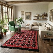 Covor Tesut Traditional, 2 fete, Model Kilim Grena Negru, 120x180 cm