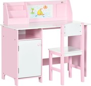 HOMCOM Set Masă și Scaune pentru Copii 5-8 Ani cu Spațiu de Depozitare, Tablă și Scaun, 90x45x85 cm, Roz | Aosom Romania
