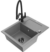 Mexen Enzo chiuvetă de granit cu un compartiment, cu picurător și baterie de bucătărie Duo, Gri - 6506-71-671701-70-B