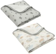 Set 2 paturici din bumbac flausat moale si pufos pe interior 85x85 cm Kidizi On a Cloud Grey