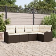 vidaXL Set de canapele pentru grădină cu pernă 5 pcs Maro Rattan poli