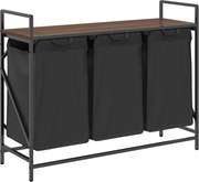 vidaXL Coș de rufe 3 compartimente cu raft stejar maro