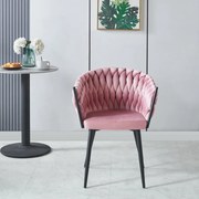 Scaun dining, catifea, cadru metalic, Roz/Negru