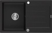 Mexen Bruno chiuvetă de bucătărie din granit cu 1 cuvă și picurător 795 x 495 mm, negru, sifon crom - 6513791010-77