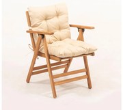 Scaun pliabil de grădină cu pernă, bej/carpen