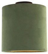 Plafoniera cu abajur din catifea verde cu auriu 25 cm - Combi negru