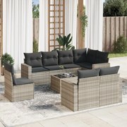 vidaXL Set canapele de grădină cu perne, 9 piese gri deschis poliratan