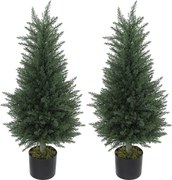 HOMCOM Set de 2 plante artificiale tip chiparos, 362 frunze din plastic, ghiveci, rezistente la UV, verde | Aosom Romania