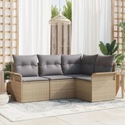 vidaXL Set de canapele pentru grădină cu pernă 4 pcs Bej Rattan poli