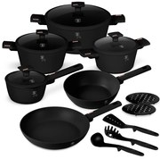 Set oale si tigai cu capace, 15 piese Monaco Berlinger Haus BH 8246, antiaderente, titan, negru