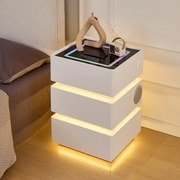 SÉLIA — Noptieră inteligentă cu încărcare Wireless, Bluetooth Stereo, iluminare RGB, USB + Type-C și senzor de mișcare, Alb